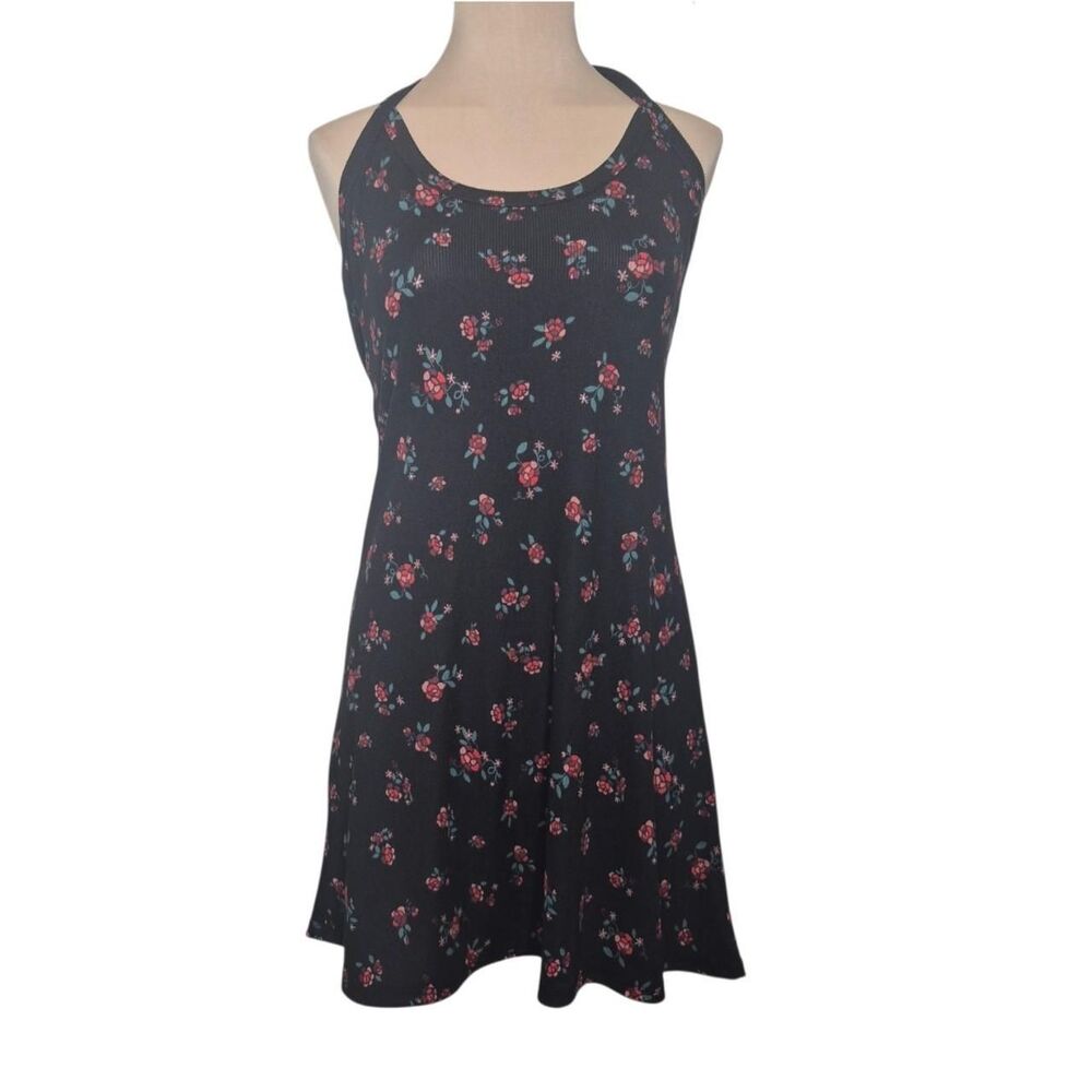 See You Monday Black Floral Halter Mini Dress Size Large NWOT